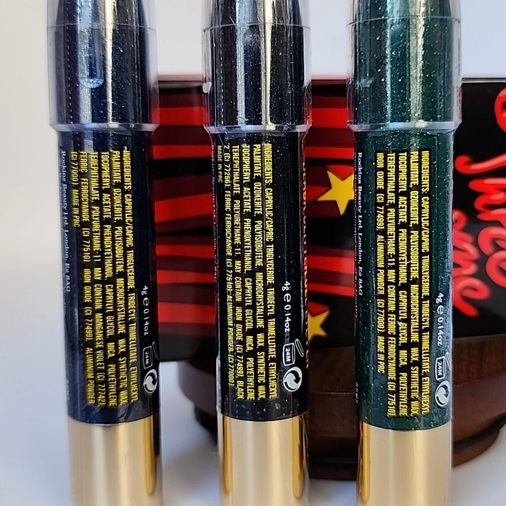 Rockins Cosmetics Hot Mess Threesome Glitter Gel Eye Pens - Black, Green, & Blue